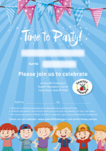 Seacliff Kindergym - party invites - boys